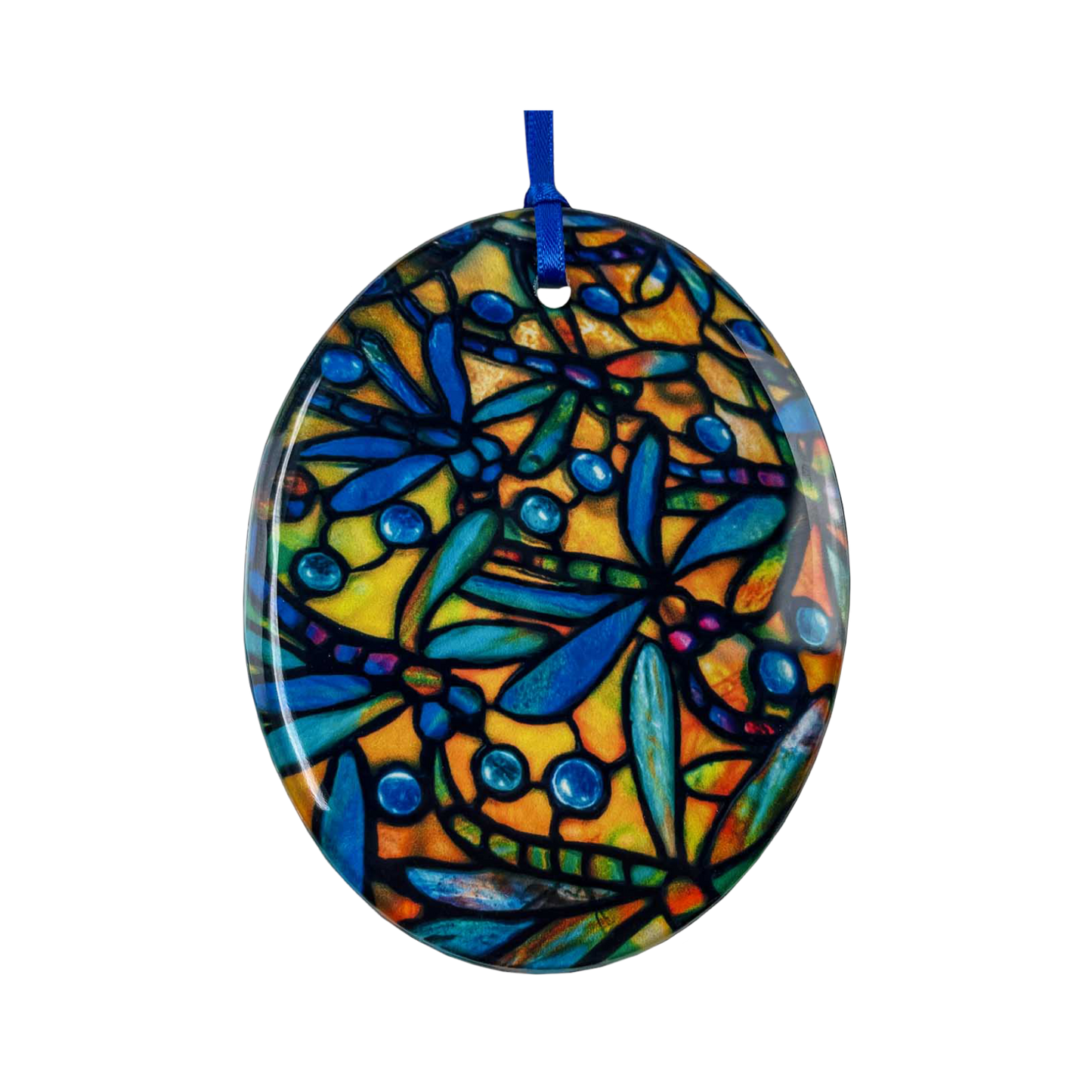 "Dragonfly" oval glass ornament / suncatcher