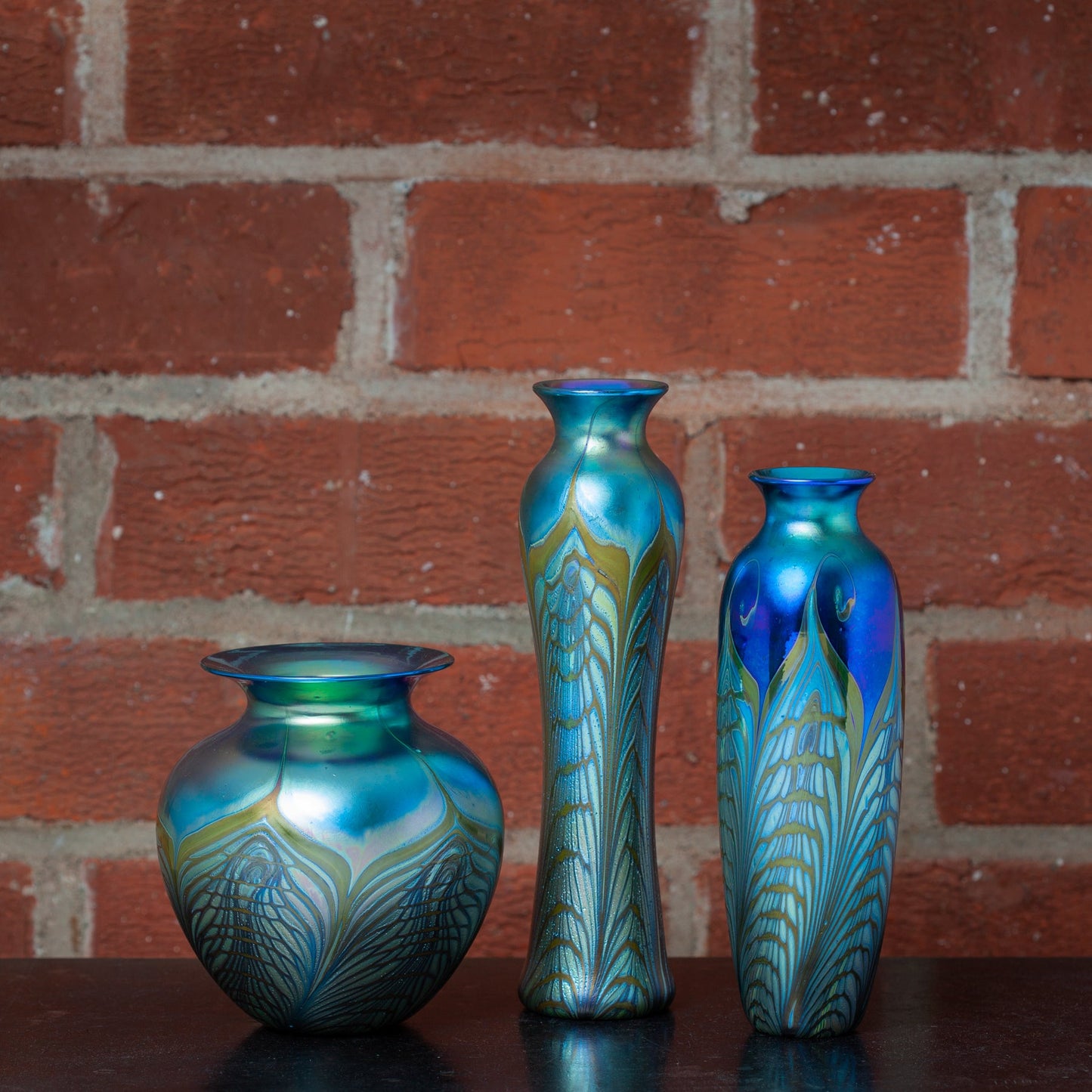 Large Art Glass Vase with Curled Feather Decoration