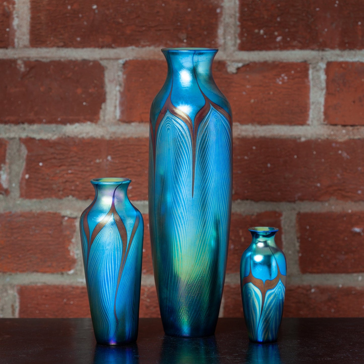 Small Art Glass Vase with Blue Feather Decoration