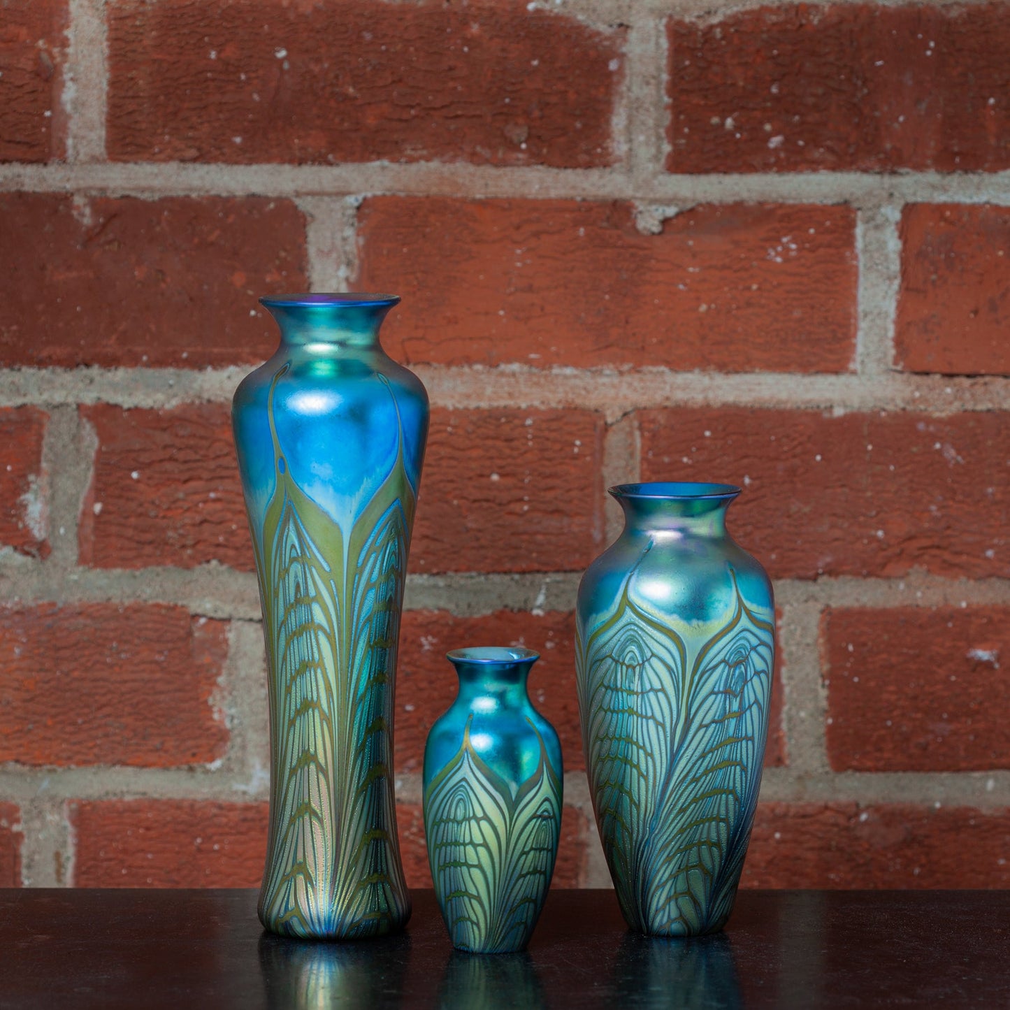 Large Art Glass Vase with Gold Feather Decoration