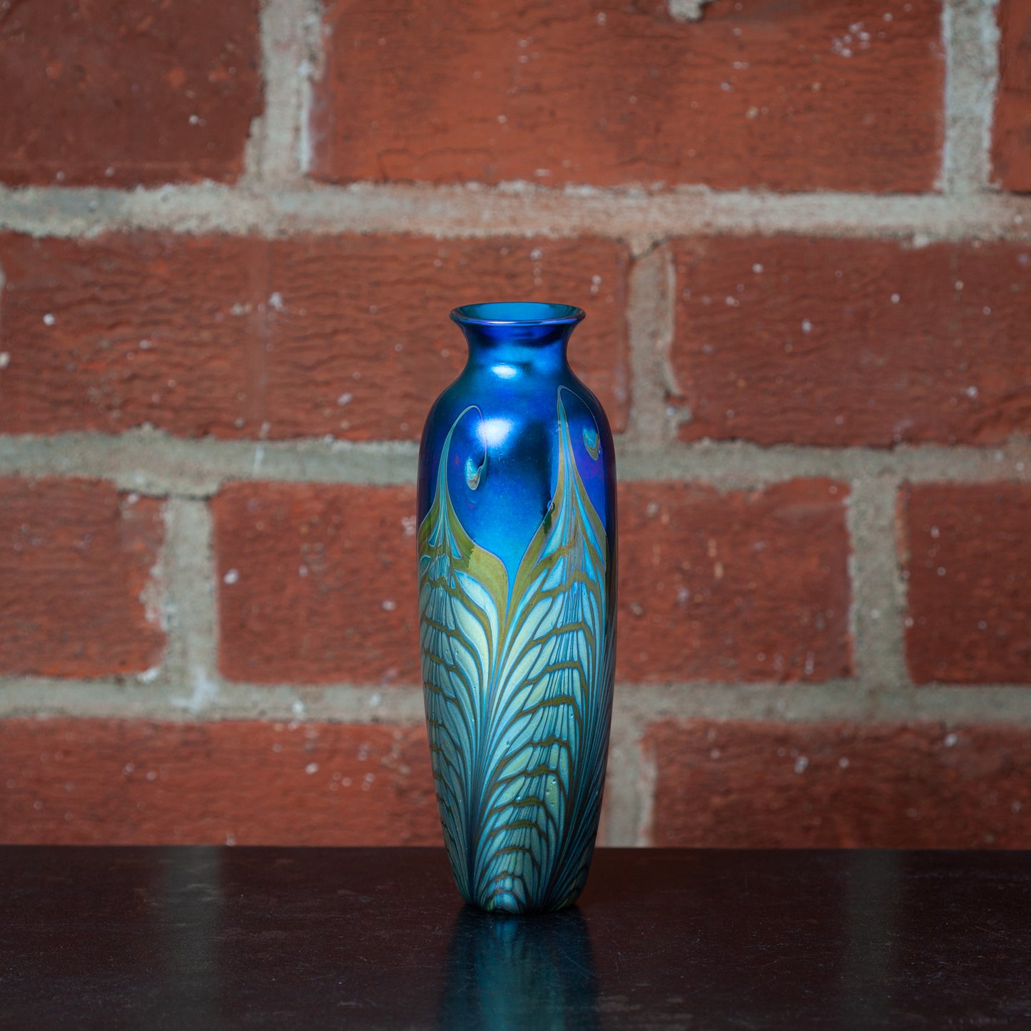 Large Art Glass Vase with Curled Feather Decoration
