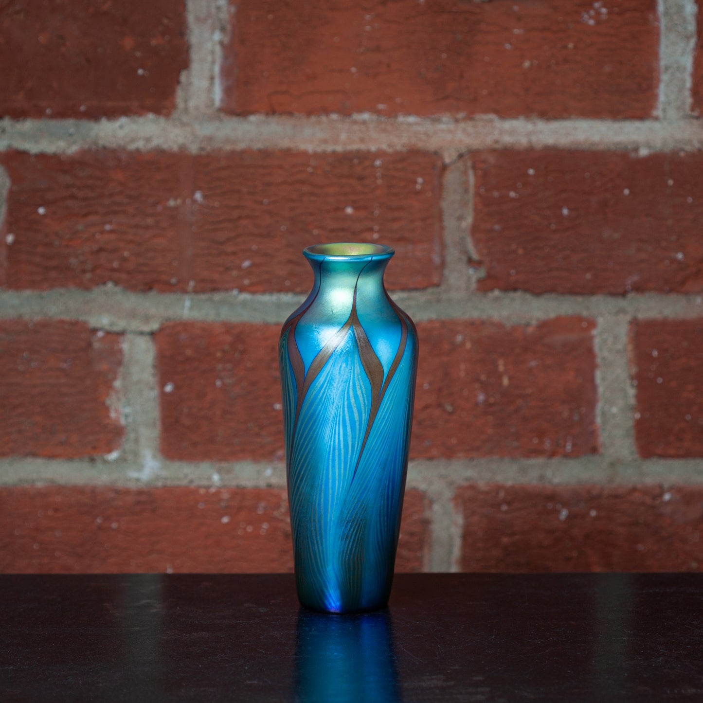 Medium Art Glass Vase with Blue Feather Decoration