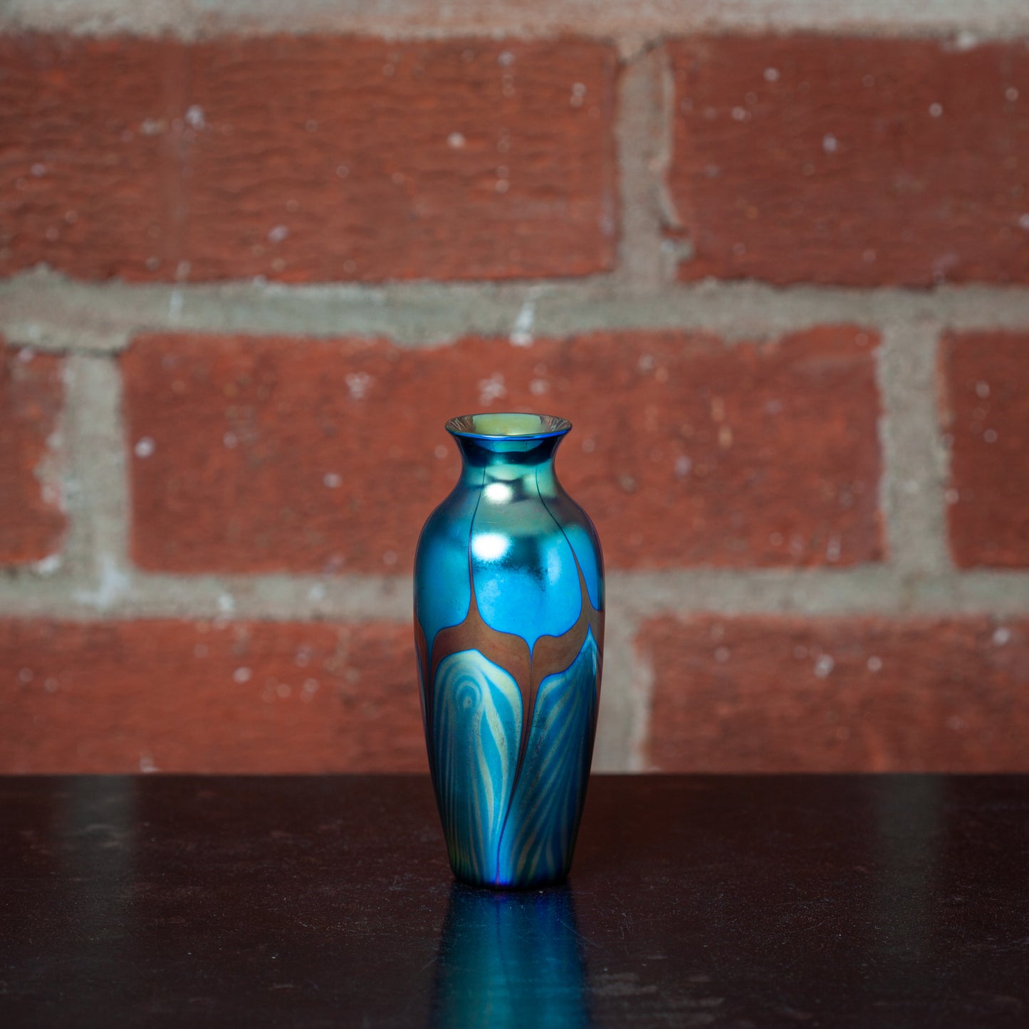 Small Art Glass Vase with Blue Feather Decoration