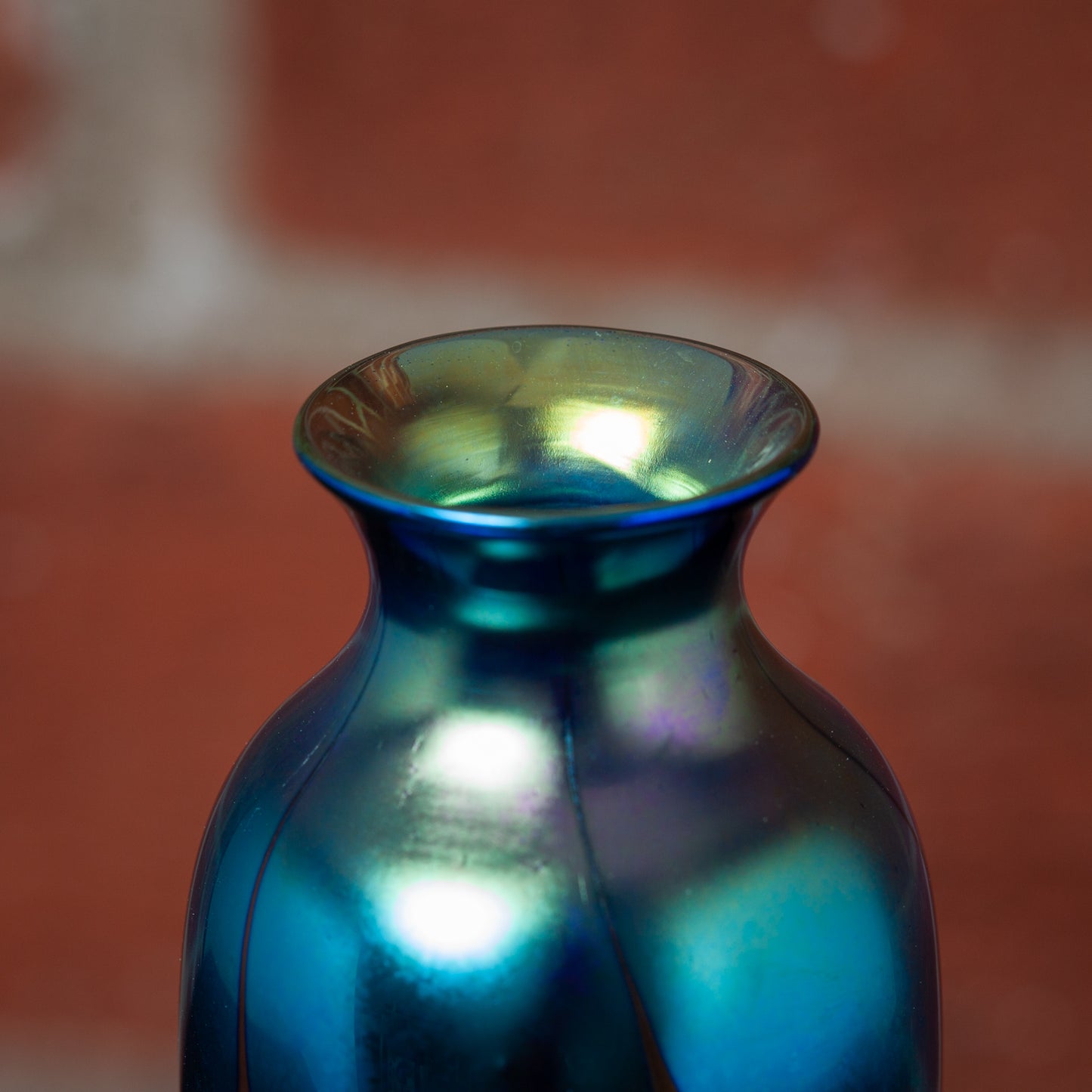 Small Art Glass Vase with Blue Feather Decoration