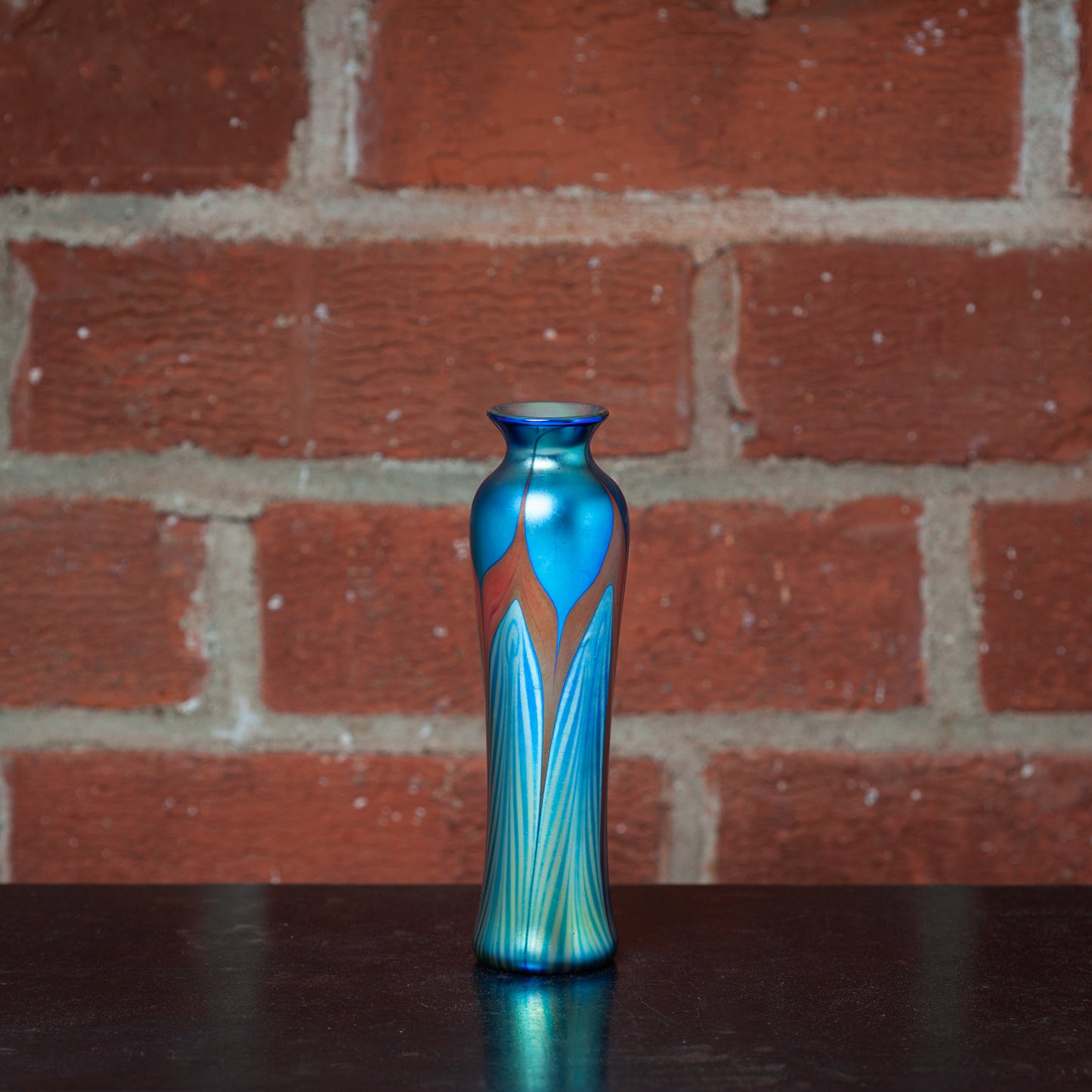 Medium Slender Art Glass Vase with Blue Feather Decoration