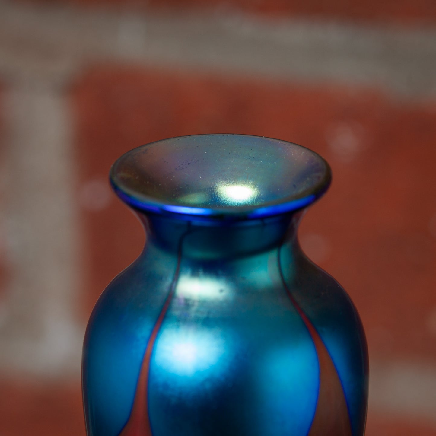 Medium Slender Art Glass Vase with Blue Feather Decoration