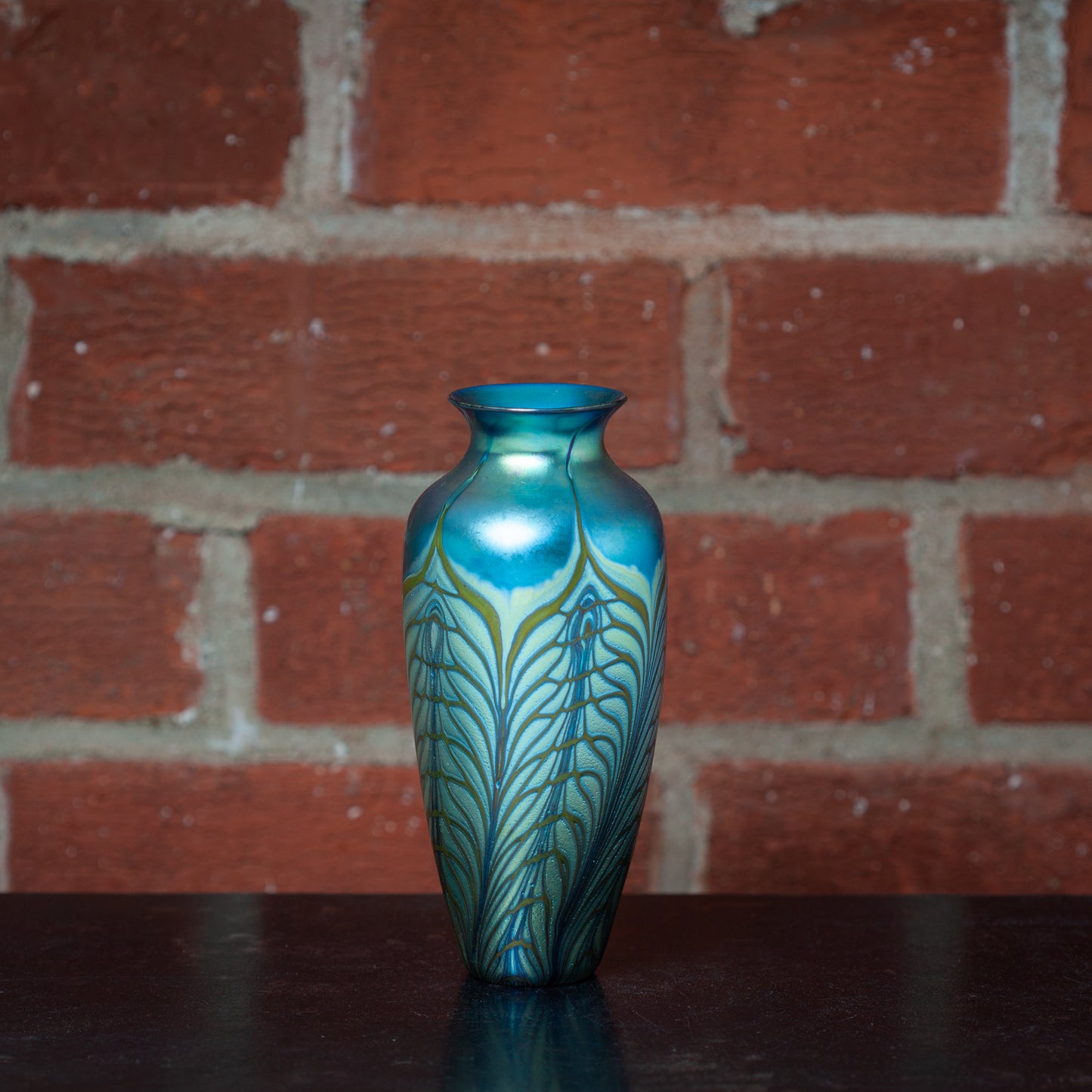 Medium Art Glass Vase with Gold Feather Decoration