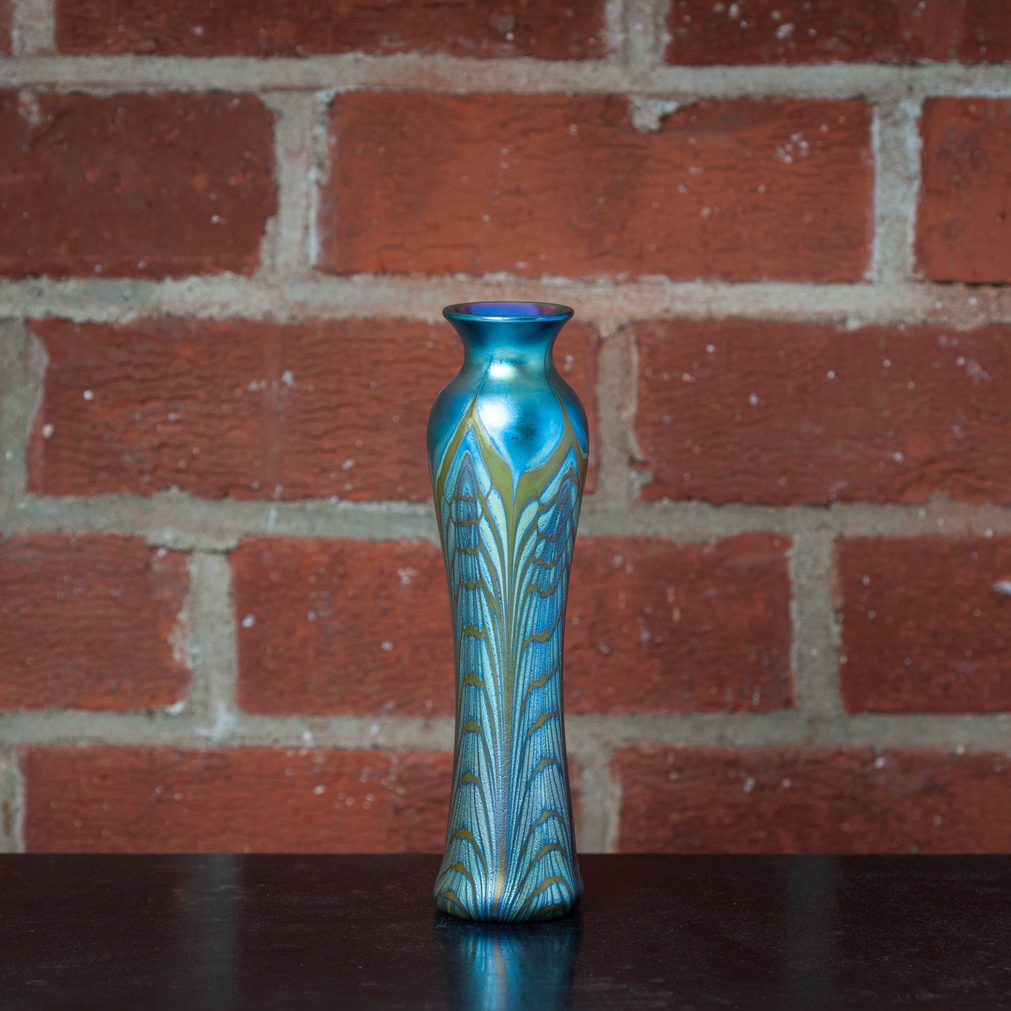 Large Art Glass Vase with Feather Decoration