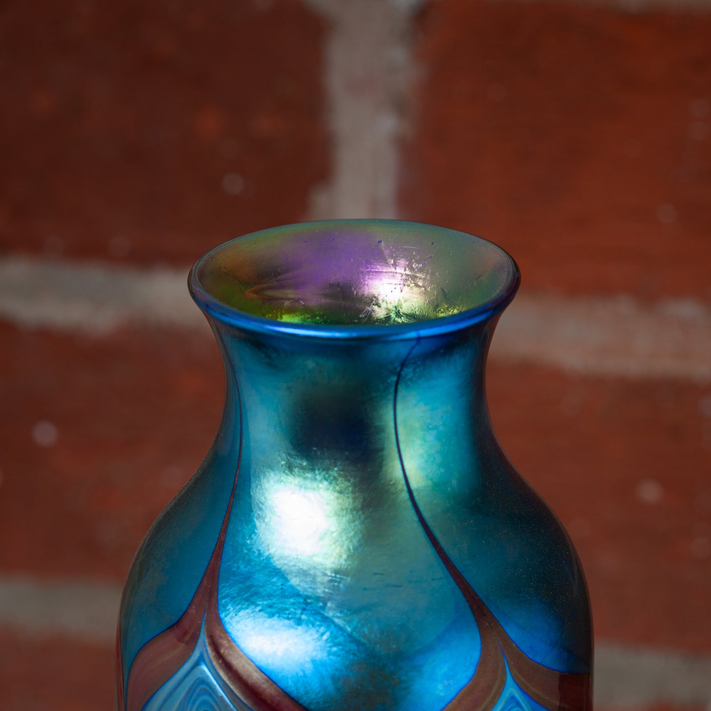 Large Art Glass Vase with Blue Feather Decoration