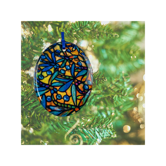 "Dragonfly" oval glass ornament / suncatcher