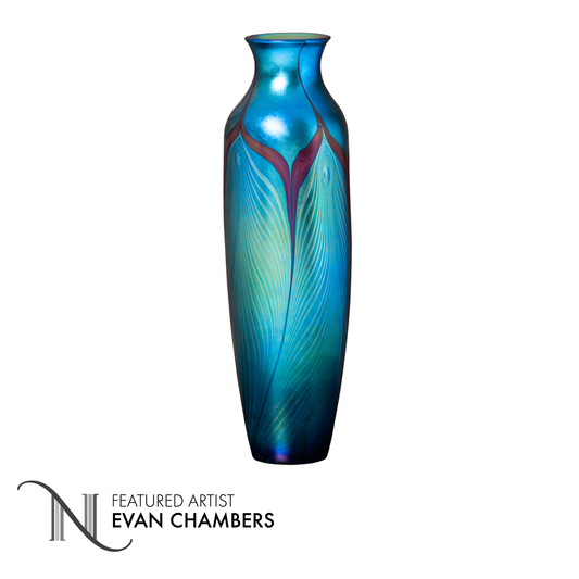 Large Art Glass Vase with Blue Feather Decoration
