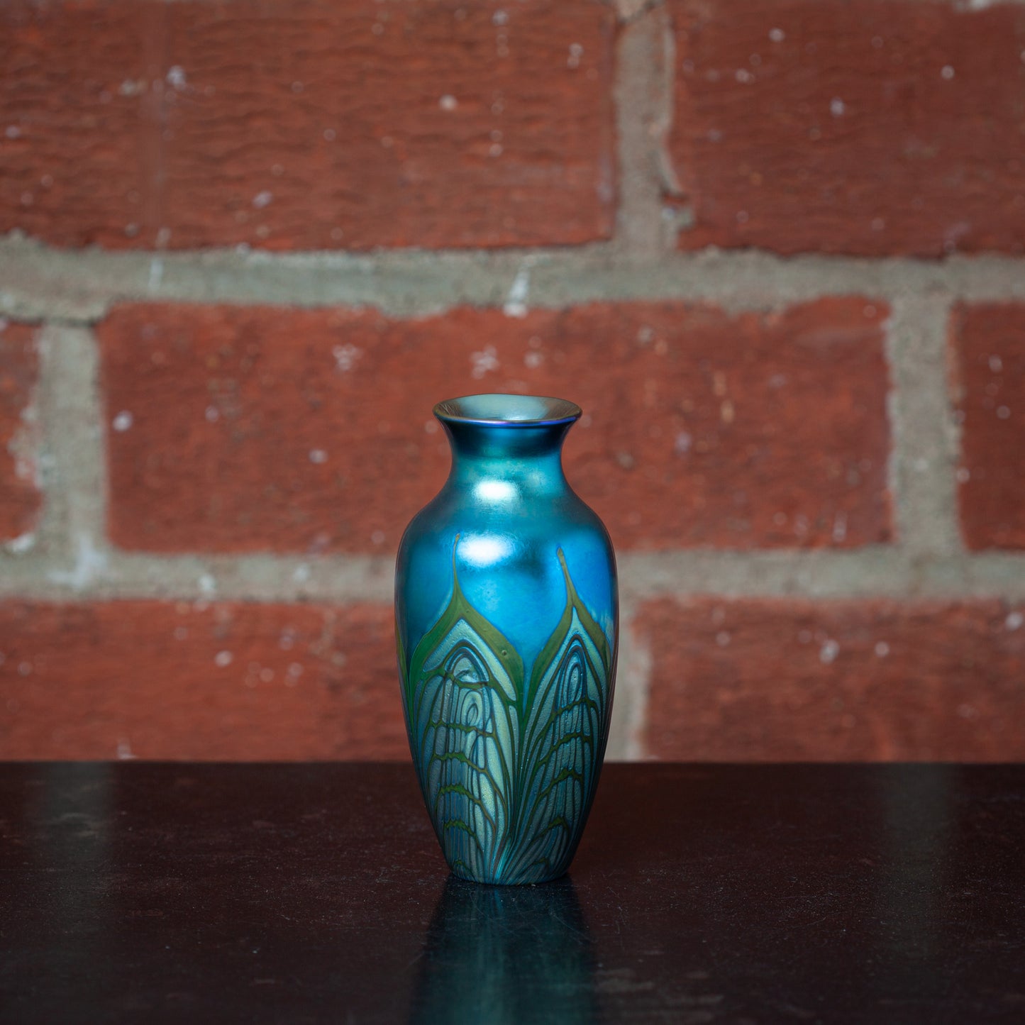 Small Art Glass Vase with Gold Feather Decoration