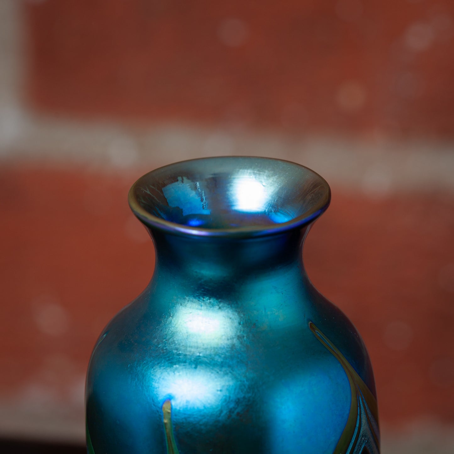 Small Art Glass Vase with Gold Feather Decoration
