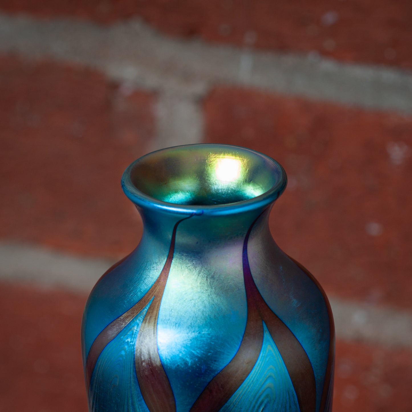 Medium Art Glass Vase with Blue Feather Decoration