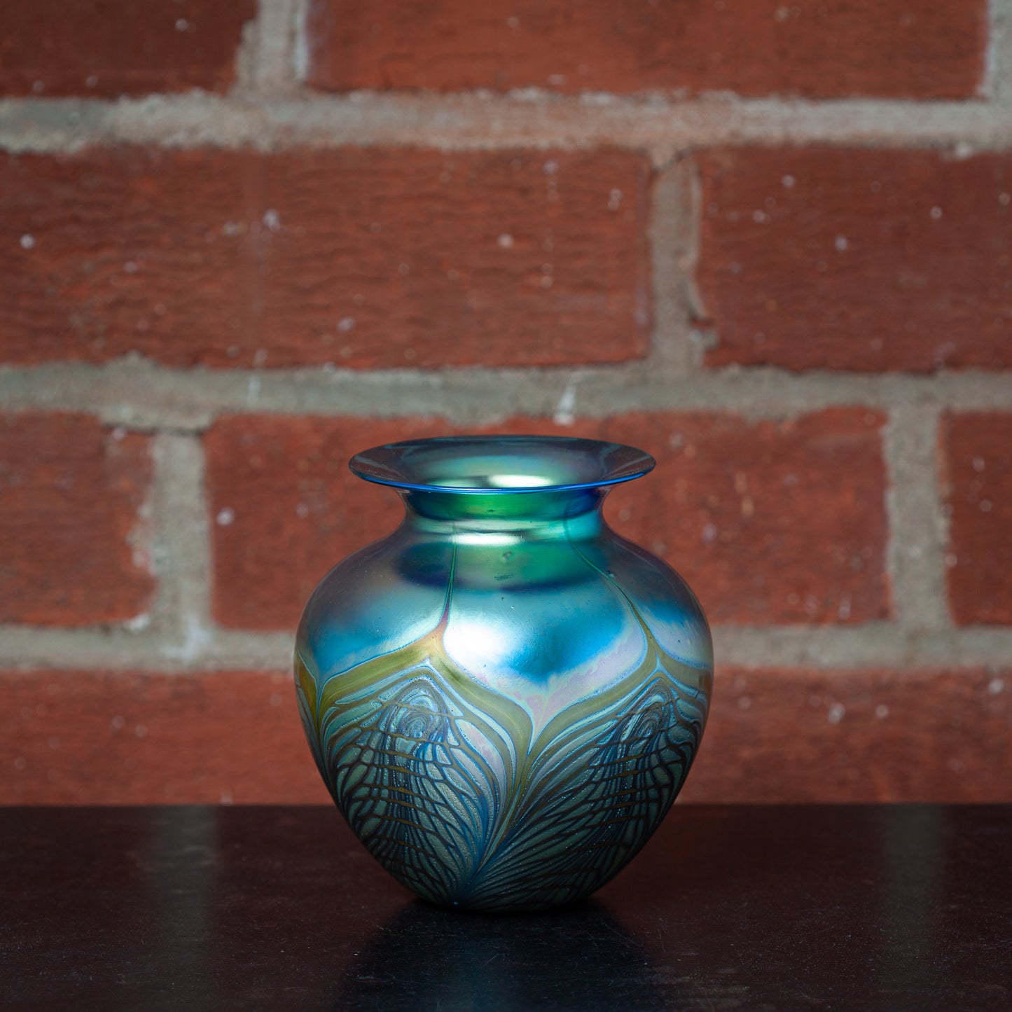 Small Art Glass Vase with Feather Decoration