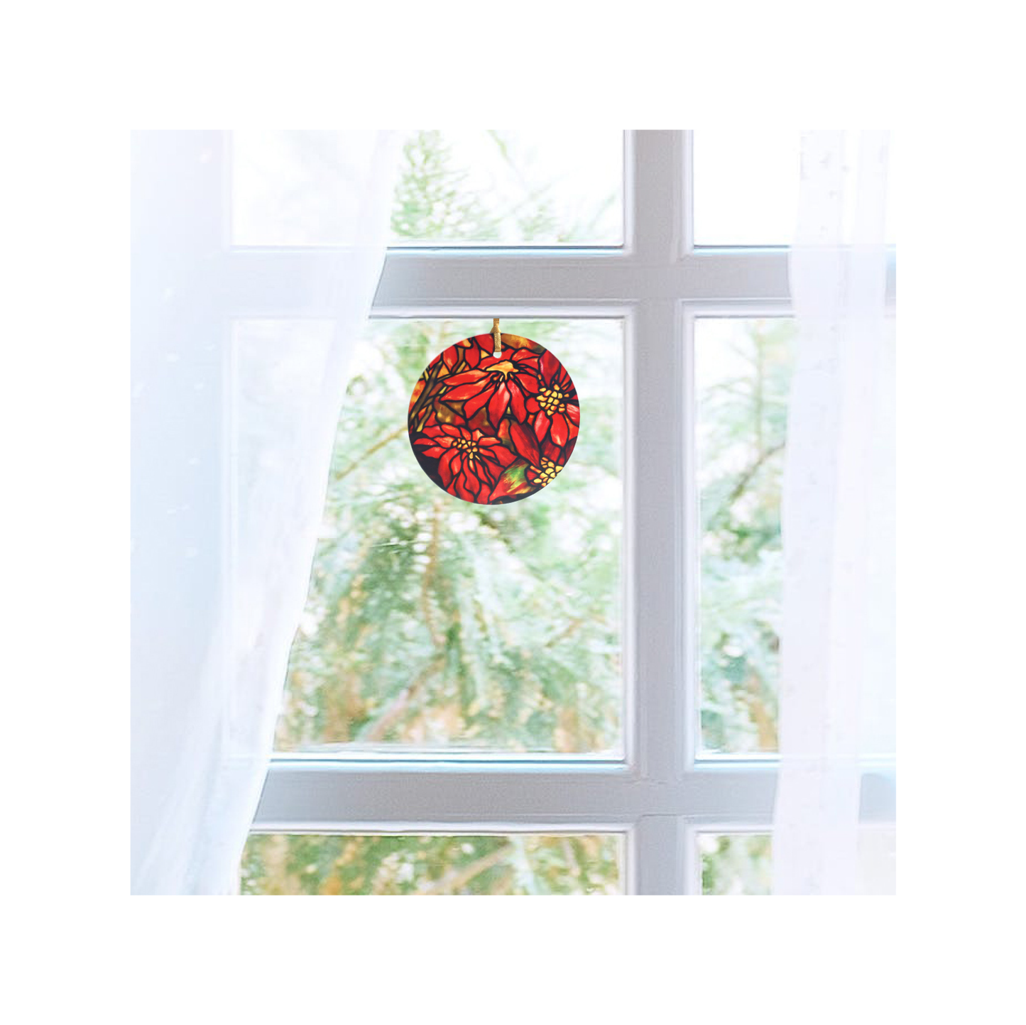 Poinsettia glass ornament / sun catcher
